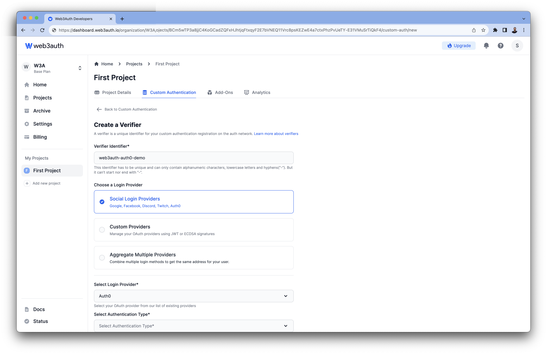 WorldCoin - Login Providers list on Web3Auth Dashboard